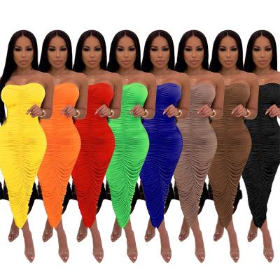 China High elastic pleated tube top dress milk temperament silk color dress of the length of the tight-fitting multi-colored pure candy candy for sale