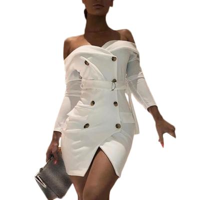 China Breathable White Mini Ladies Casual Midi Women Fashion Button Bodycon Dress 2021 New Fashion Button Spandex / Cotton Breathable White for sale