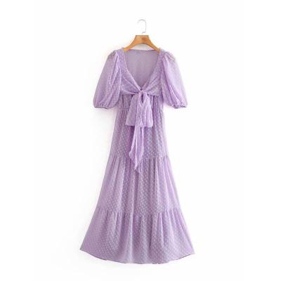 China Breathable made in high quality china rib knit solid v-neck dress for sale