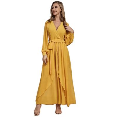 China 2021 Yellow Spring Style Breathable Fashion Women Long Asymmetric Casual Party Dressess for sale