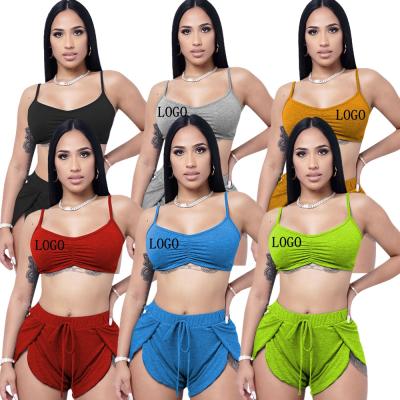 China 2021 QUICK DRY main sleepwear crop solid 2 piece set women pajamas shorts set shorts two piece set for sale