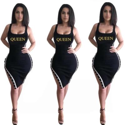 China Fashion anti-static dress ladies vest dress summer letter printing slim nightclub dress for sale