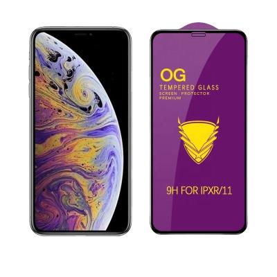 China Anti-fingerprint OG Armor Tempered Glass Screen Protector Big 9H Gold Curved Edge For iPhone XR and iPhone 11 for sale