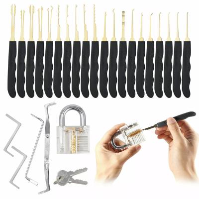 China Wafer Picks Locksmith Wholesale 24pcs Lock Picking Set Lock Pick Set Lockpicking Tools With Transparent Practice Padlock for sale