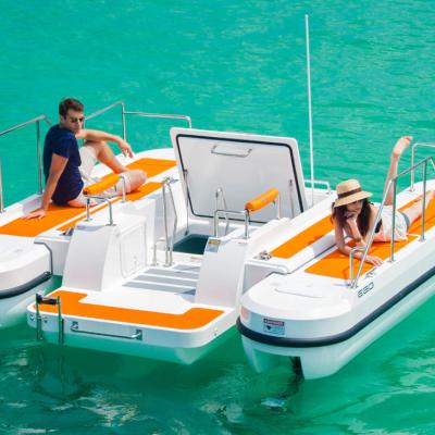 China Fiberglass SEMI SUBMERSIBLE Compact Bottom View Pontoon Glass Boat for sale