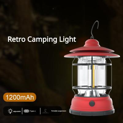 China Outdoor retro American camping light 3 gears adjustable USB rechargeable portable camping tent flashlight for sale