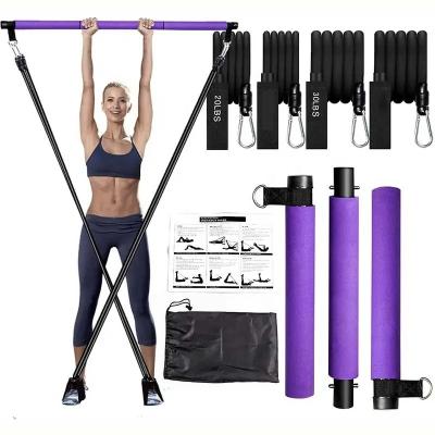 China Pilates Bar Kit with Resistance Bands Home Gym Workout Bar Portable 3-Section Exercise Pilates Sticks Bar en venta