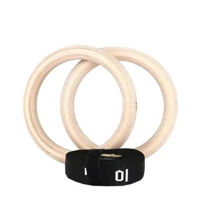 China Custom logo Fitness Strength Training Wooden Gym Ring with Adjustable Nylon Straps en venta