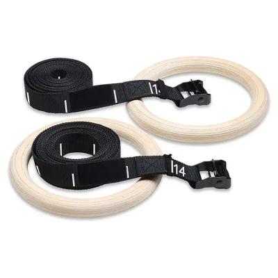 China gymnastic rings wood 32mm Wooden Gym Rings with Enhanced Flexible Buckles & Durable Adjustable Straps en venta