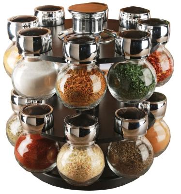 China Sustainable Collection of Glassware Spinning, Countertop Carousel Spinning Herb and Spice Rack with 3.5 oz Glass Jars (set of 16 jars) for sale