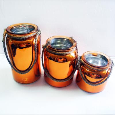 China Fashion Viable Hot Sale Shape Glass Jar Combination Flower Rope Handle Decorative Glass Container for sale