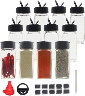 China Sustainable 6 Ounce Glass Spice Jars Square Glass Bottles Spice Containers With Black Lid Tube Brush Chalk Marker for sale