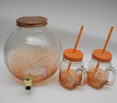 China Sustainable Orange Glass Beverage Dispenser And Mason Cup Set Sun Tea Jar With Spit Kitchen For Juice Wine for sale