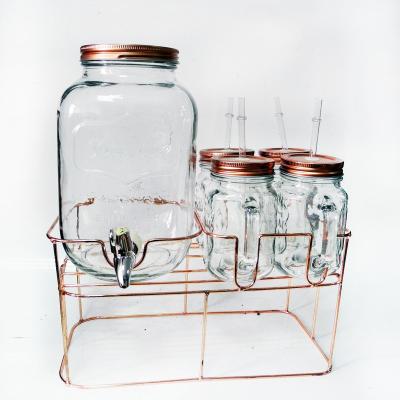 China Viable High Quality Transparent Glassware Container With Stainless Steel Metal Lid Beverage Juice Beer Storage Container for sale