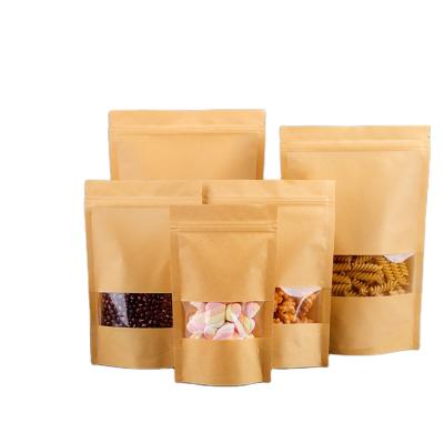 China Disposable Custom Food Stand Up Paper Pouches Zip Kraft Bag With Window for sale