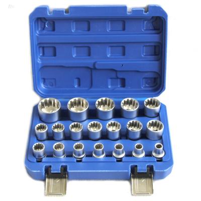 China Repair Hand Tool 19 Pcs With Storage Case 1/2 Inch Metric Drive 8mm-32mm 12 Point Spline Socket Set for sale