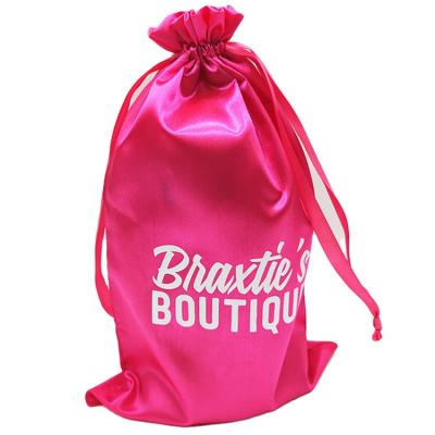 China Recyclable Popular Pink Custom Logo Satin Hair Satin Wig Silk Packaging Bags for sale