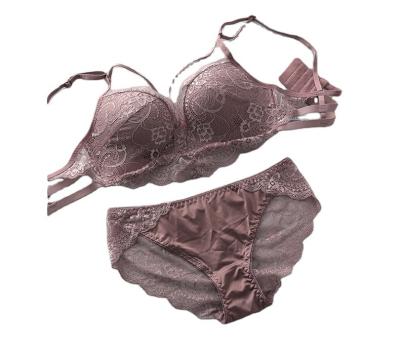 China Thick pump embellish back bra lace gather no vice bra small steel skin support ring breast underwear set for sale