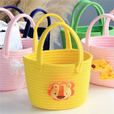 China Portable Folding Barrel Storage Rope Cotton Storage Basket Custom Cute Animal Sundries Storage Box With Handles for sale