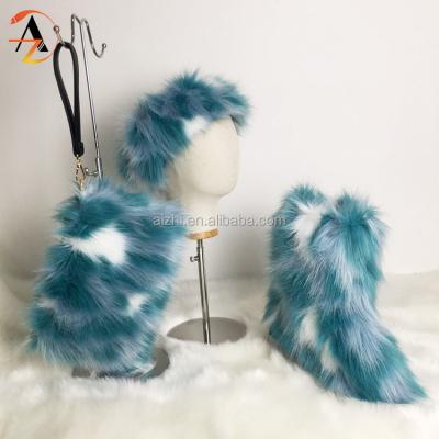 China EVERGREEN factory directly sell outdoor plus size fashion winter warm faux fur snow boots set for women for sale