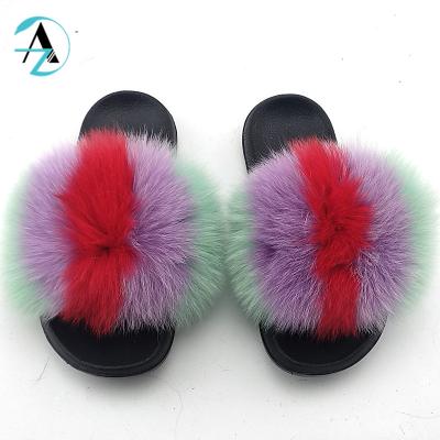 China Fashion Trend Professional Custom Ladies Slippers and Fox Fur Open Toe 100% Sandals Real Slips Luxury Fur Slippers for sale