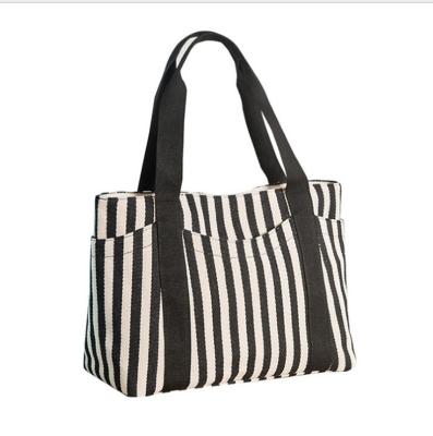 China Fashion Fashion Women's Bag Stripe Canvas Bag Women's Portable Shoulder Bag for sale