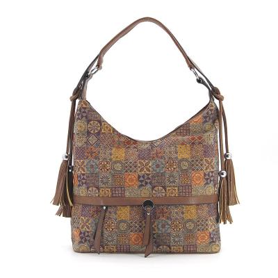 China 100% Eco-friendly Natural Floral Cork Handbag Vegan Cork Tote Bag High Quality Lightweight Cork Shopping Bags for sale