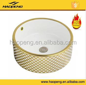 China Bathroom Products Basin China Wash Hand Basin Gold Art Ceramic Basin for sale