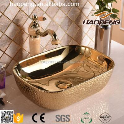 China Middle East Gold Plating Art Basin Bathroom Hand Wash Ceramic Basin Sink for sale