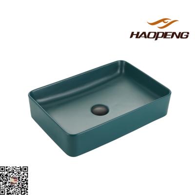 China Modern Hotel Matt Green Square Sink No Hole High Quality Art Basin for sale