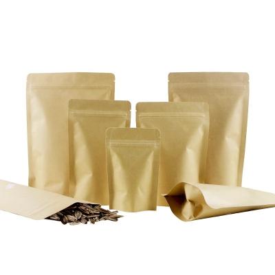 China Moisture Proof Customize Doypack Zipper Sealed Resealable Food Grade Holder Zip Lock Zip Up Brown Kraft Paper Bag Aluminum Foil Interior poached for sale