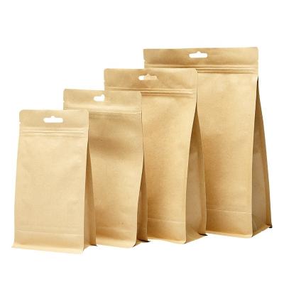 China 2021 Hot Sale Free Printing Custom Foil Moisture Proof Inside 8 Sides Gusset Kraft Paper Bag Nuts Packing Flat Bottom Stand Up Pouch With Handle for sale