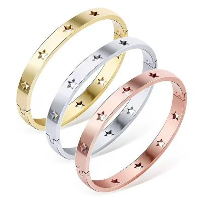 China High Quality Fashion Jewelry Cavity 10 Stars Bracelets and Bangle Stainless Steel Rose Gold Gold and Silver Color Love Brand Bangle for Women for sale