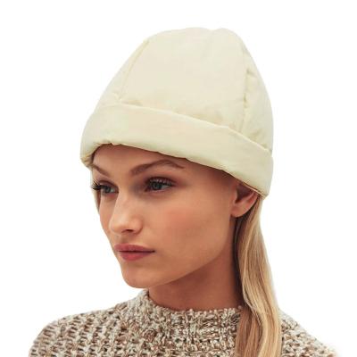 China breathable & New Unisex Beanie Fashion Solid Color Hat Down Hats Windproof Winter Waterproof Goose Down Fill Warm Hat for sale