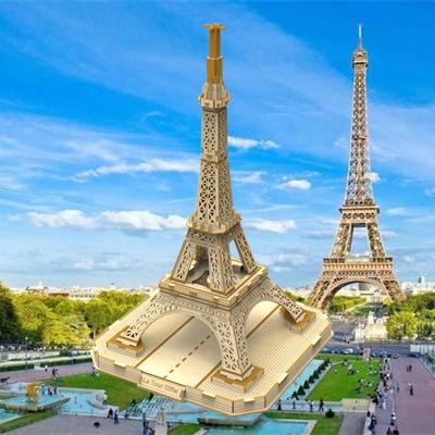 China Cartoon Toy Wooden Puzzles Model Building Kits France Architecture Eiffel Tower Rod Toy for sale