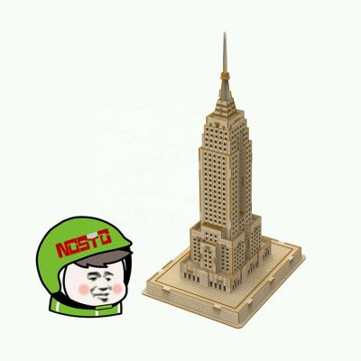 China Wooden Model Kit Laser Cut Wood Pieces Brain Teaser Empire State Building Jigsaw Toy Hands Craft DIY 3D Cartoon for sale