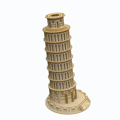 China Cartoon Toy 3D DIY Wooden Puzzle Opens Kit Toy Leaning Tower Fun Creative DIY Toy Assembly Model Stem of Pisa for sale