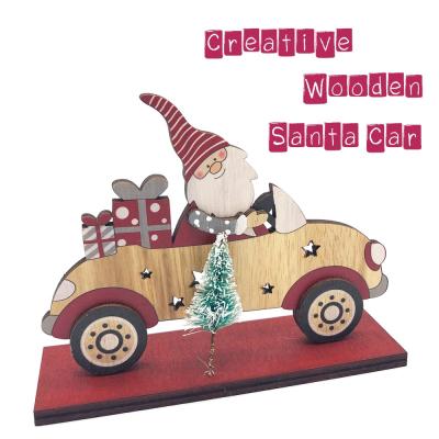 China Multiple Santa Car Ornaments Christmas Gifts Wooden Creative Wooden and Fabric Texture Christmas Decorations for sale