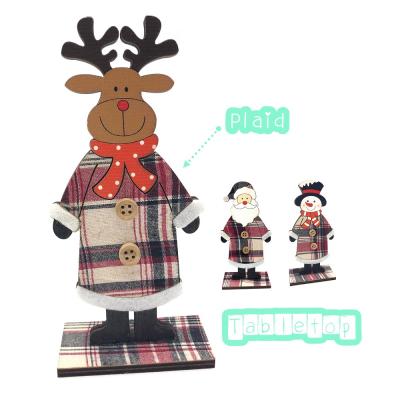 China Multiple Wood and Fabric Texture Wood Table Slat Santa, Snowman, Christmas Decoration Standing Deer for sale