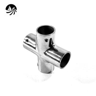 China Stainless Steel Boat Accessories Precision Casting Corner Piece Tube Four Way Mirror Polish Marine Hardware For Boat/Yacht for sale