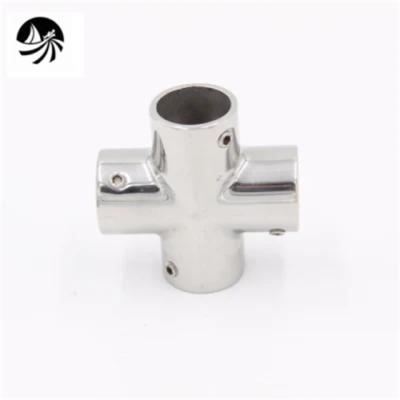 China Stainless Steel Boat Accessories Precision Casting Corner Piece Tube Four Way Mirror Polish Marine Hardware For Boat/Yacht for sale