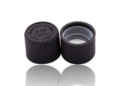 China Child Proof Cap Black Screw Thread Plastic Cap 18mm Ribbed Closure for sale