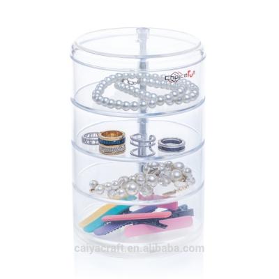 China Viable Transparent Rotate Acrylic Round Jewelry Display Box Bracelet Storage Plastic Organizer Case Pressed Powder Boxes for sale