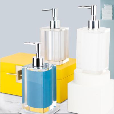 China Resin Package Bathroom Glass Hand Soap Dispenser Cosmetic Liquid Commercial Liquid Bottle Transparent Soap Dispenser for sale