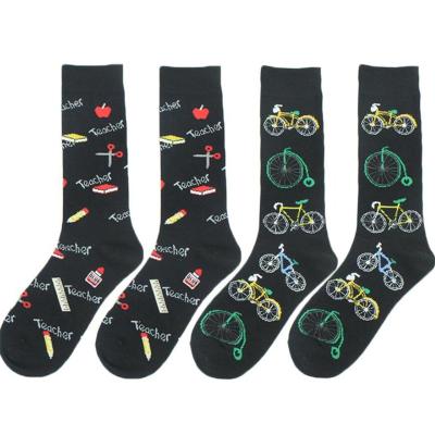 China Designer Antibacterial Wholesale Funky Crazy Men's Cotton Crew Socks Novelty Bike Pattern Custom Socks for sale