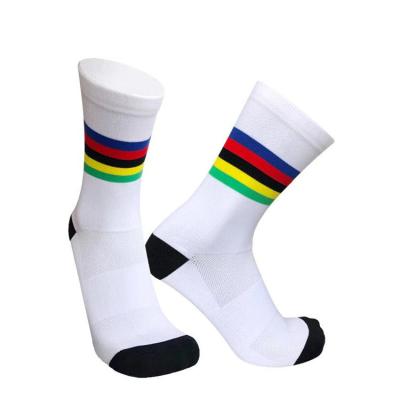 China QUICK DRY Outdoor Sports Cycling Socks Men Women Rainbow Stripes Team Competition Racing Bike Socks for sale