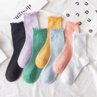 China Winter Lettuce Solid Balance Socks Leisure Long Crew Socks Women's Custom Wholesale QUICK DRY Cute Cotton Socks for sale