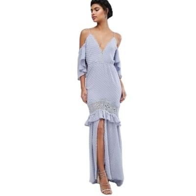 China Breathable Women Fashion Clothing With Lace Inserts Maxi Dress for sale