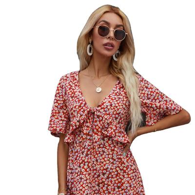 China High Quality Anti-static Elegant Casual Dress Girl Summer Trend Dress Floral Dress for sale