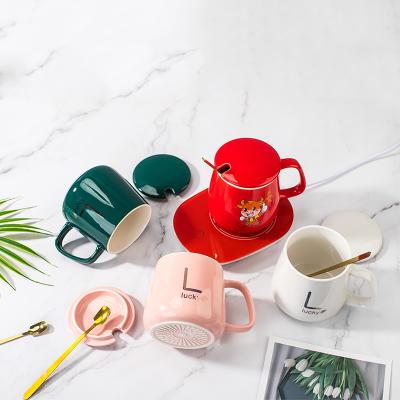 China 2021 Hot Agriculture Newcomer Heart Box Gift Ideas 55 Degree Ceramic Mug Heater Warmer 55 Cup Mug Gift Set for sale